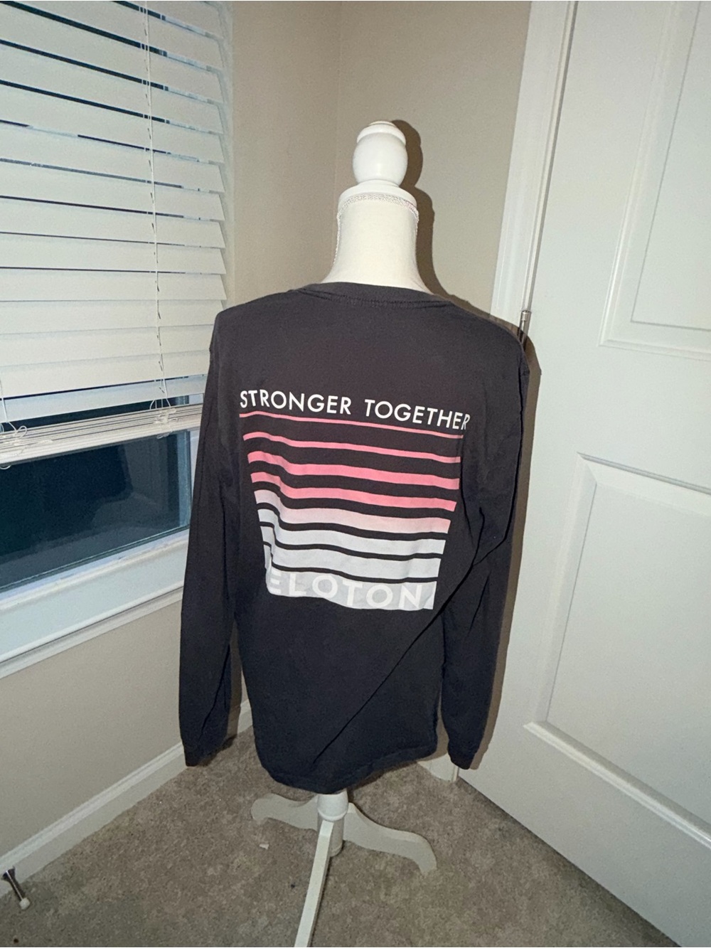 Peloton Black Long-Sleeve Shirt with Pink and White Gradient Stripes